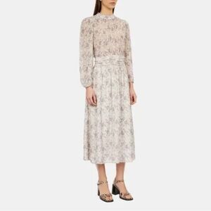 The Kooples Liberty Field Dress Floral Midi Long Sleeve Dress White Size XL NEW